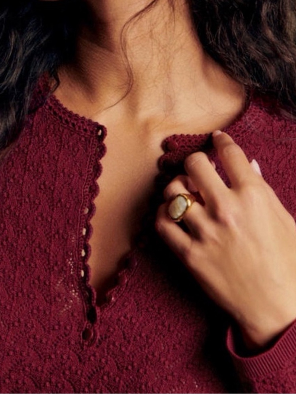 Sezane Alexa Jumper Sweater Size Medium Burgundy Merino Crochet - Picture 3 of 9